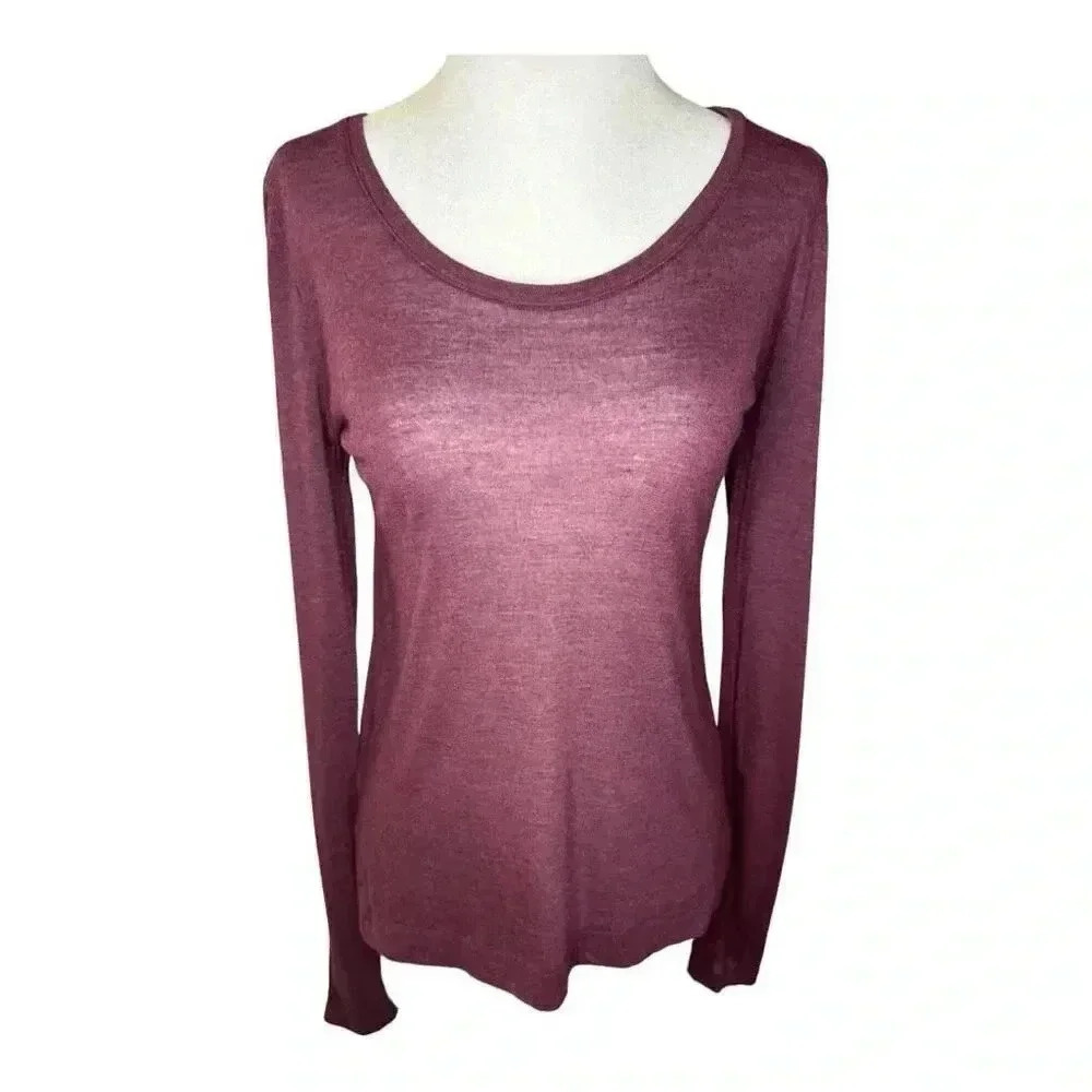 Lou & Grey Women's XS Long Sleeve Scoop Neck Blouse Maroon Solid